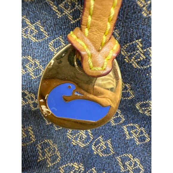 VTGDooney & Bourke Monogram Logo Shoulder Bag Matching Pouch Navy Canvas Leather - Picture 10 of 15